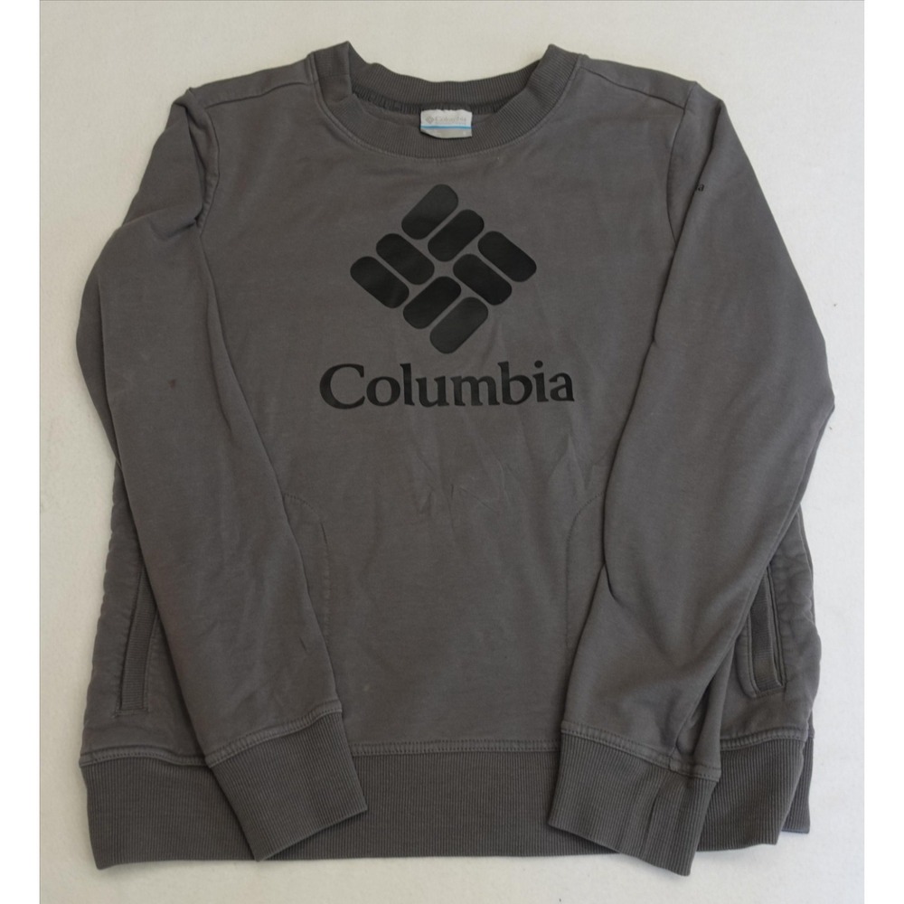 Columbia Sweatshirt Mens Small Gray Fleece Pullover Crewneck Logo Pockets